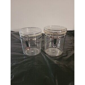 2 Clear Acrylic Kitchen Canisters Airtight Clamp Lids 6.5"x5" & 5.75"x5"